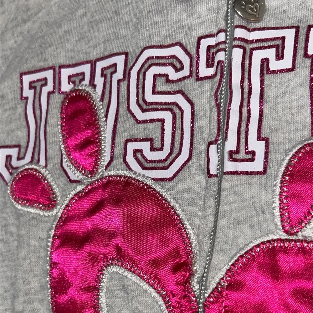 Justice Gray Zip-Up with Pink Heart Graphic